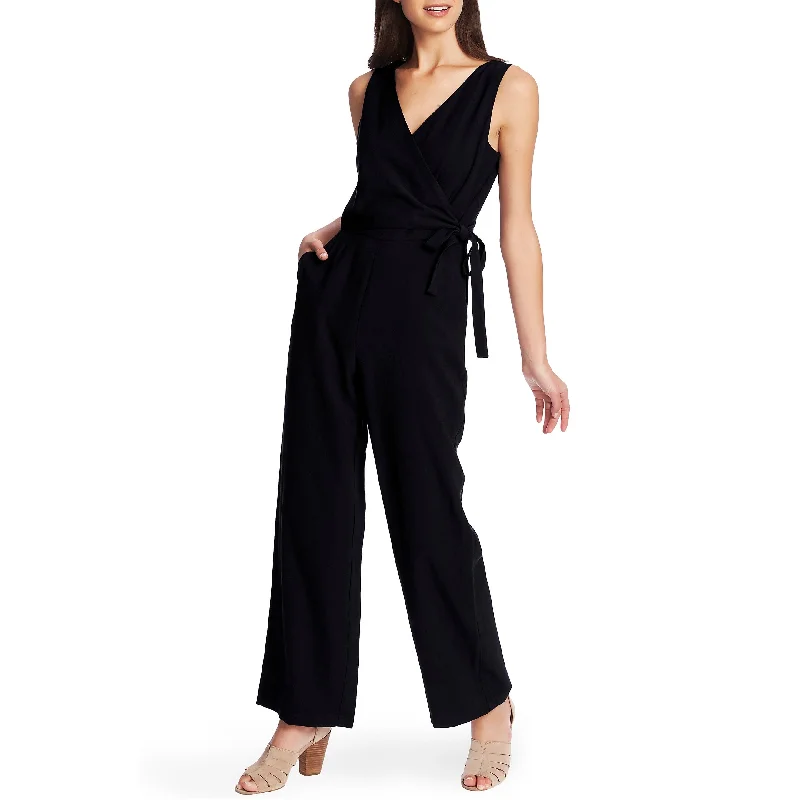 1.STATE Women's Pocketed Sleeveless V Neck Evening Faux Wrap Wide Leg Jumpsuit Black