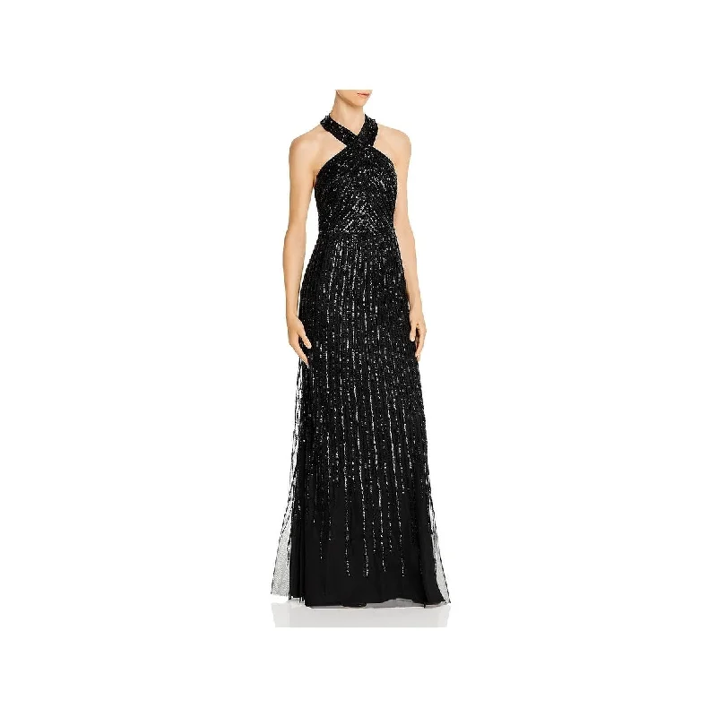 Adrianna Papell Women's Beaded Halter Evening Dress Black Size 4