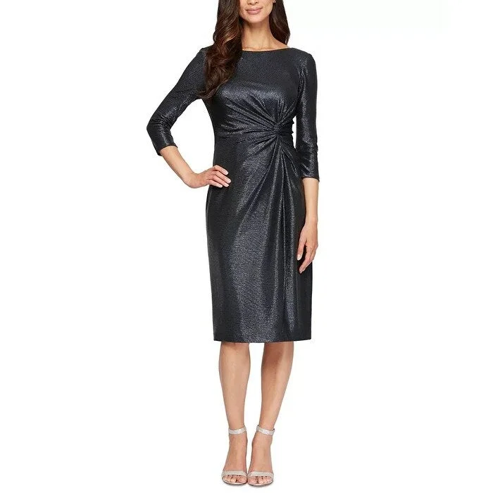 Alex Evenings Women's Knot Metallic Cocktail Dress Navy Size 18