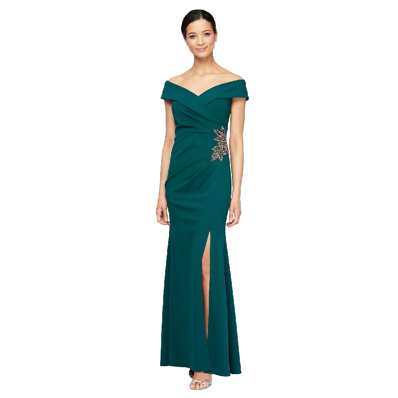 Alex Evenings Women's Off The Shoulder Gown Green Size 16