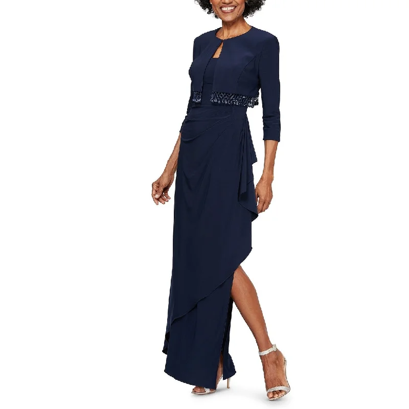 Alex Evenings Women's Ruched Gown With Bolero Dress Navy Size 6