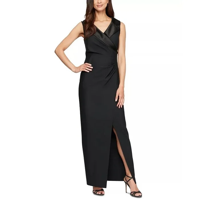 Alex Evenings Women's Satin Collar Wrap Gown Black Size 2 Petite - 2 Petite