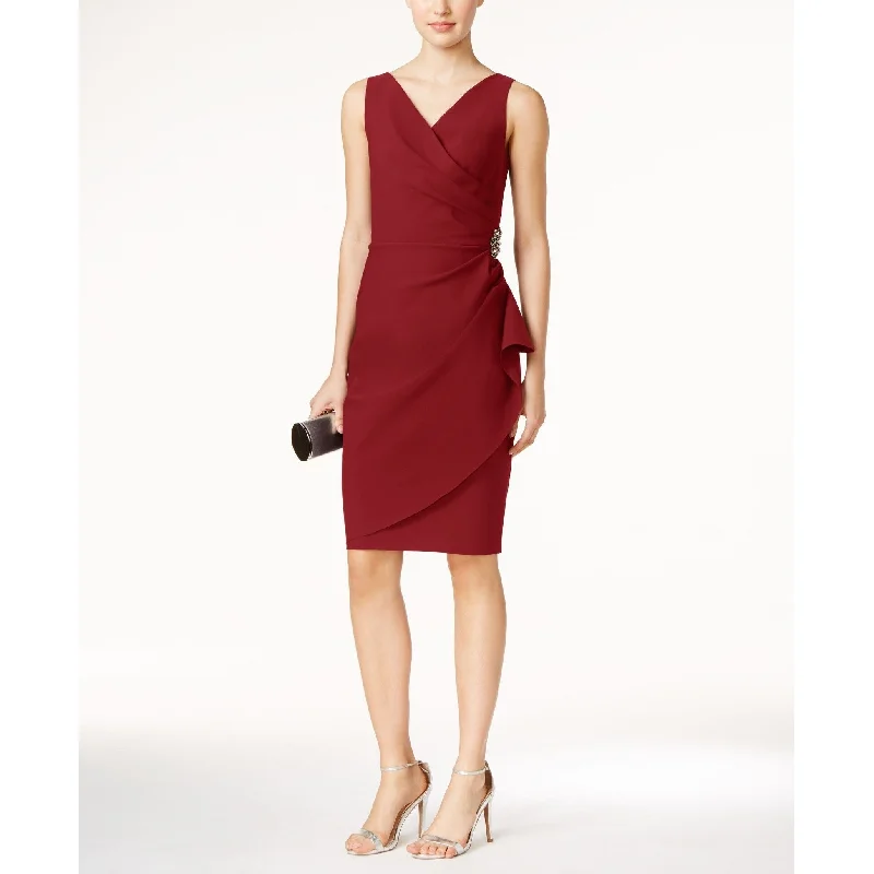 Alex Evenings Women's Side Ruched Cocktail Dress Red Size 14