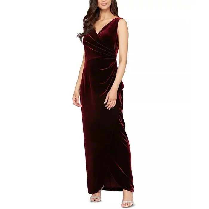 Alex Evenings Women's Velvet Surplice Gown Red Size 8 Petite - 8 Petite