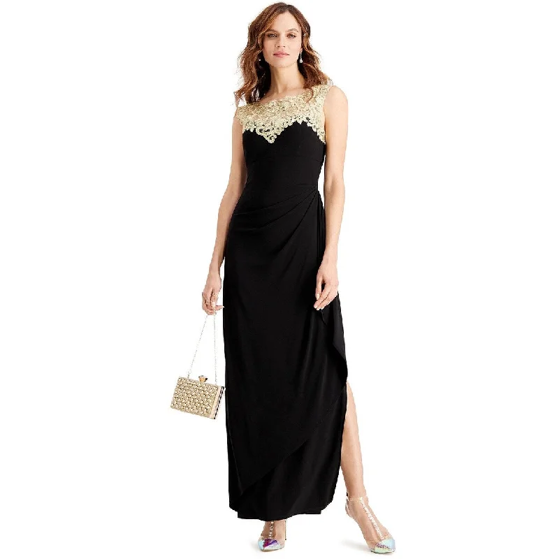 Women's Alex Evenings Embroidered Side Ruched Gown Size 8 - Black Black Size 8