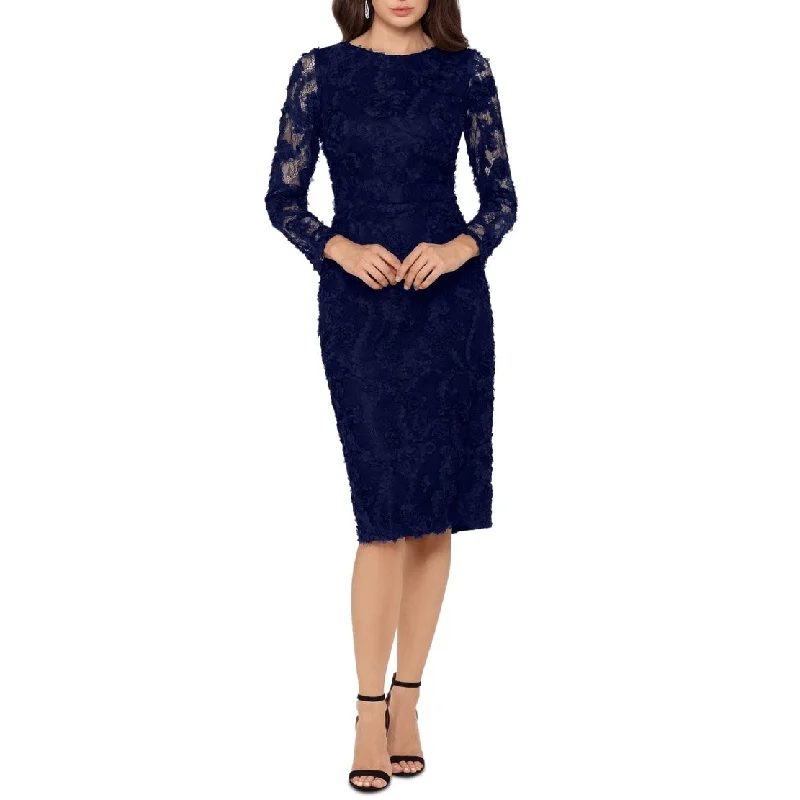 XSCAPE Women's Soutache Long Sleeve Crew Neck Knee Length Evening Body Con Dress Blue Size 6