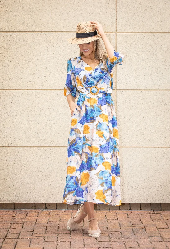 Abstract Leaf Print Midi Dress