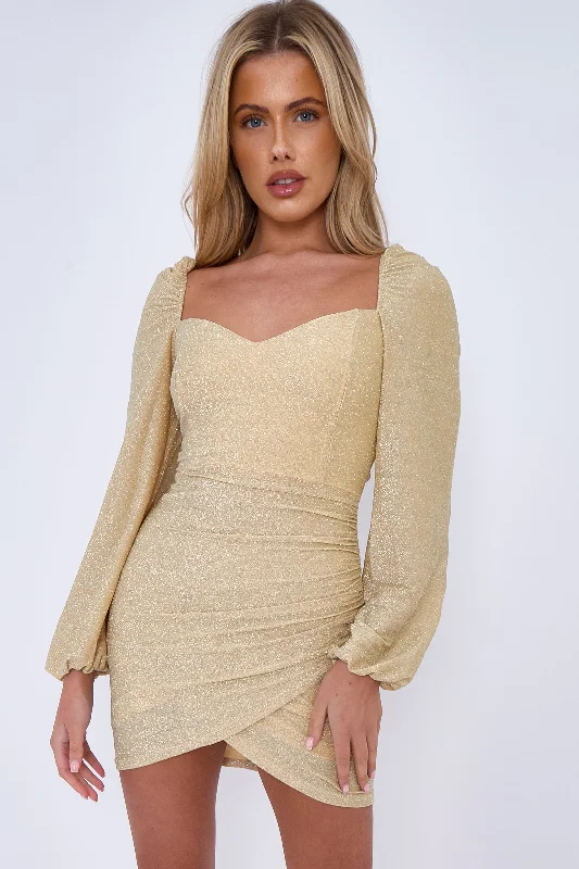 Aftershock London Gold Long Sleeve Mini Dress