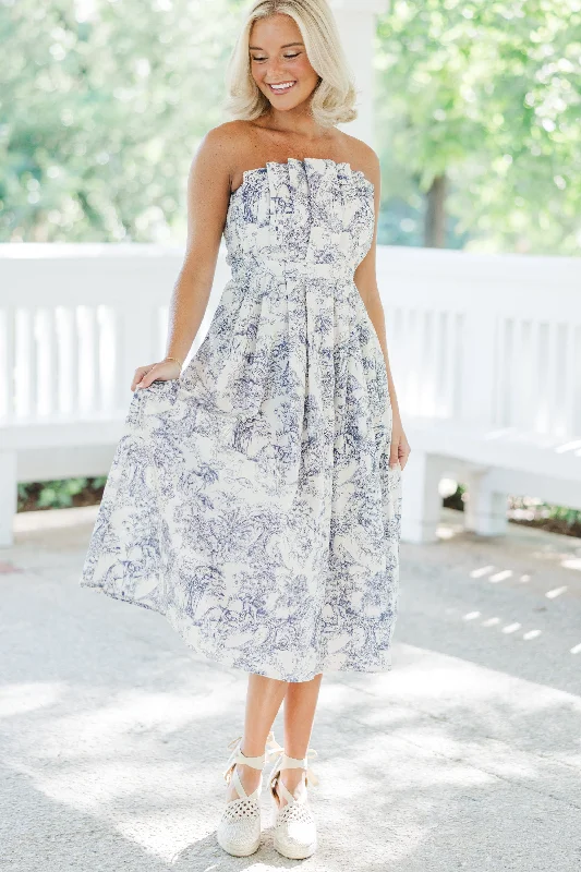 All About You Blue Toile Midi Dress