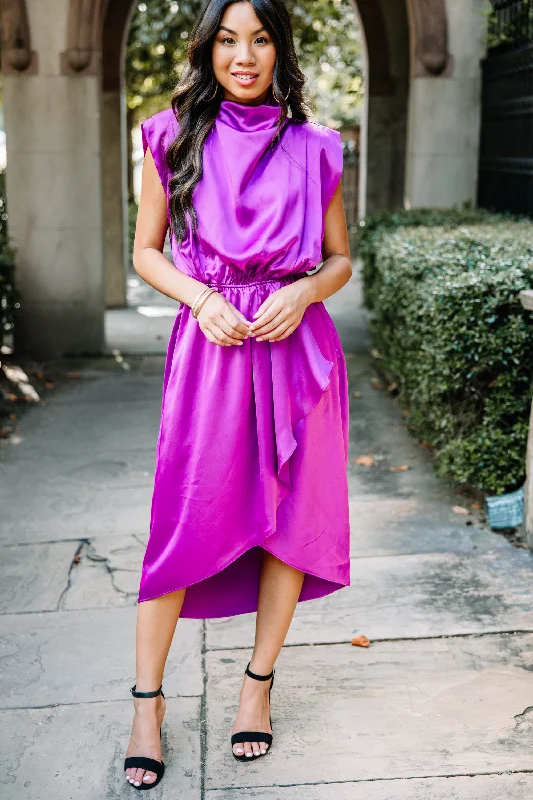 All Eyes On You Plum Purple Satin Midi Dress