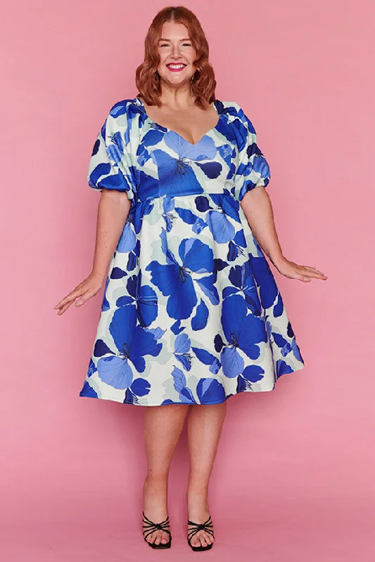 Bosa Blue Hibiscus Party Dress