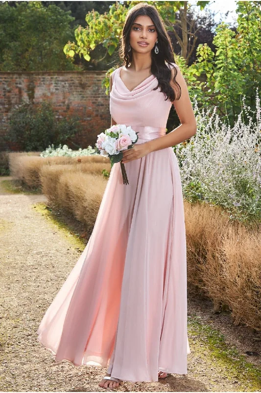 Goddiva Cowl Neck Chiffon Maxi Dress - Blush