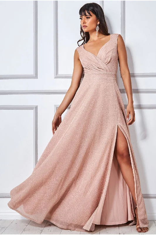 Goddiva Crossover Lurex Glitter Maxi Dress - Nude