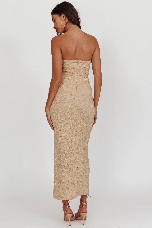 Horizon Strapless Textured Midi Dress Nude