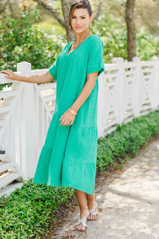 Let's Go To The Beach Kelly Green Cotton Midi Dress