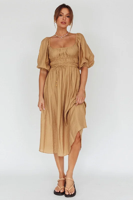 Lille Puff Sleeve Midi Dress Latte