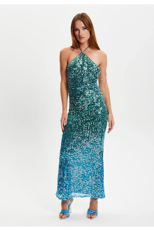 Liquorish Halter Neck Maxi Sequin Dress