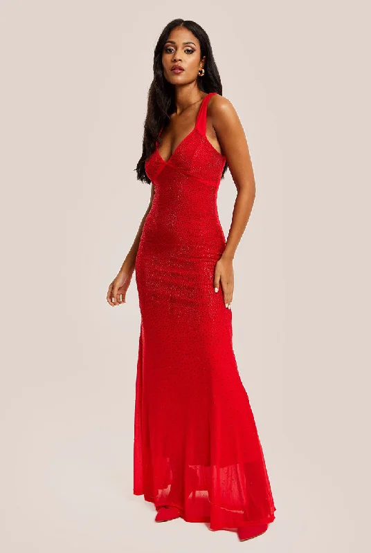 Liquorish Red Sequin Maxi Dress With Open Back Detail