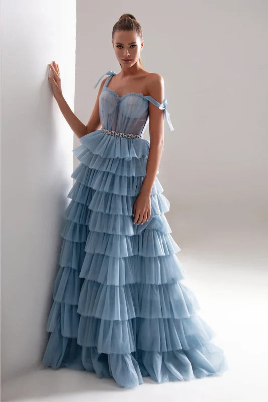 Love Stays True Frill-Layered Tulle Maxi Dress