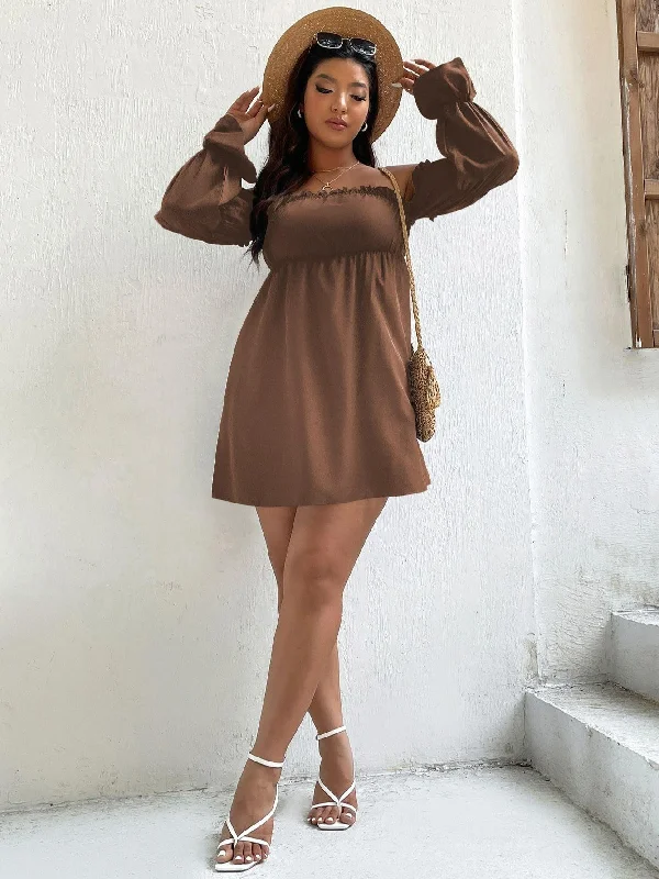 Plus Size Off The Shoulder Long Sleeve Midi Dress