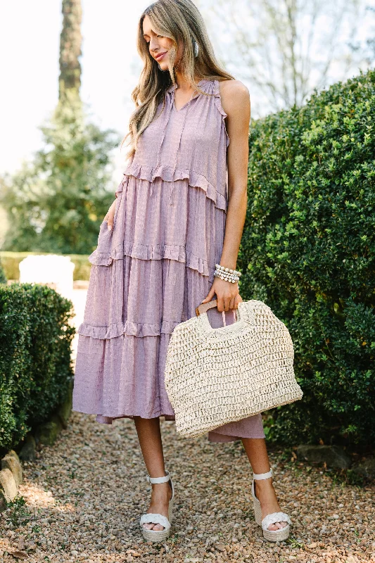 Pursue Perfection Mauve Pink Ruffled Midi Dress