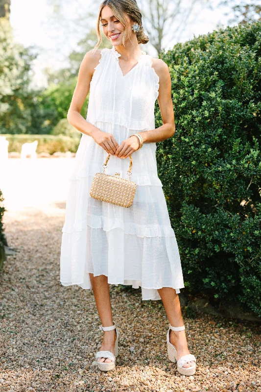 Pursue Perfection White Ruffled Midi Dress