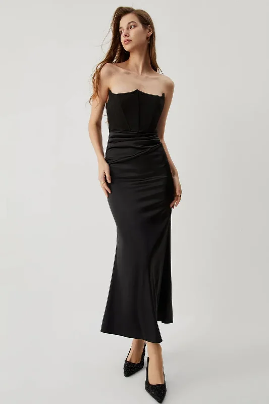 Reeta Black Strapless Corset Maxi Dress