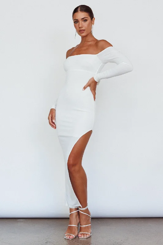 Sentimental Mood Off-Shoulder Midi Dress White