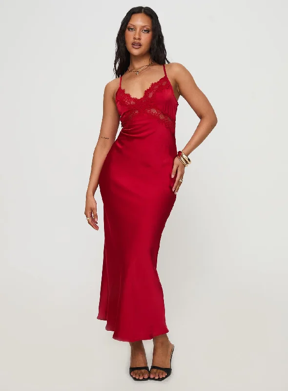 Treasure Bias Cut Maxi Dress Red