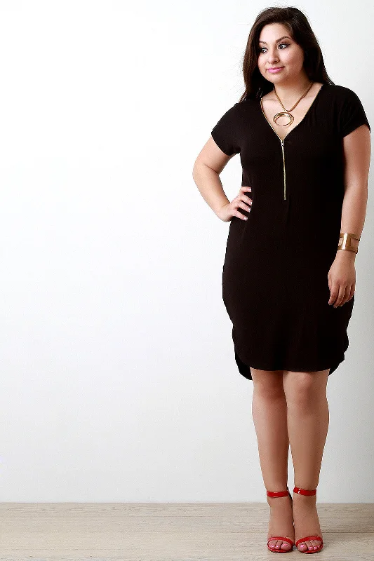 Jersey Zip-Up Midi Dress