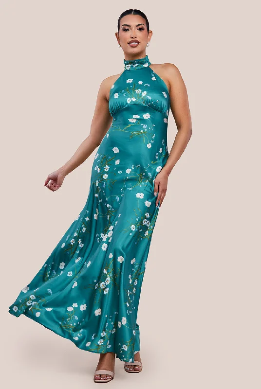 Urban Touch Floral Print Satin Maxi Dress